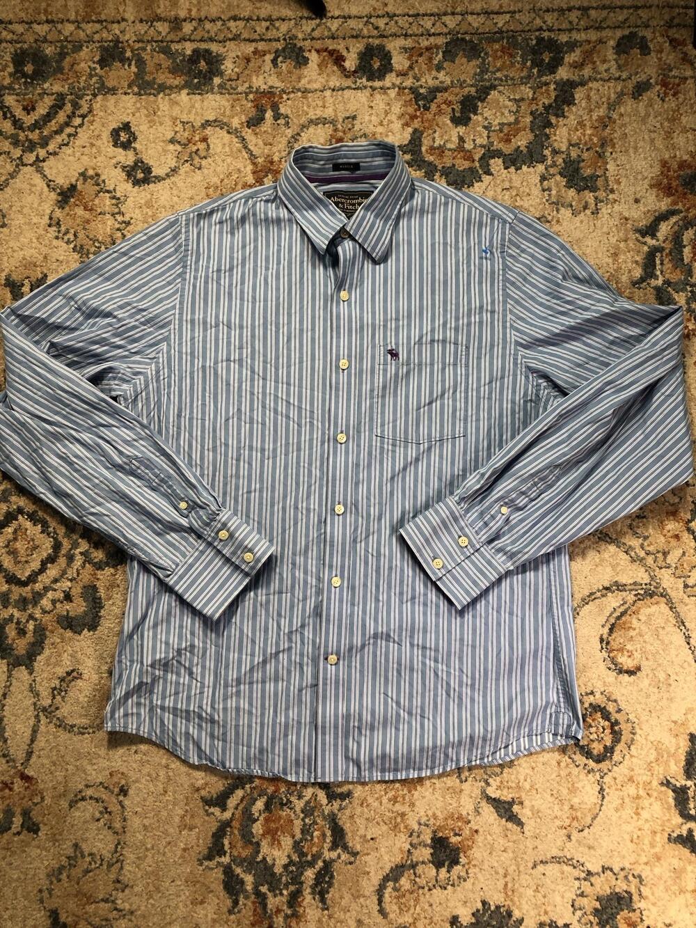 Vintage Abercrombie & Fitch Shirt Mens 2XL Blue Stripe Long Sleeve Button Down